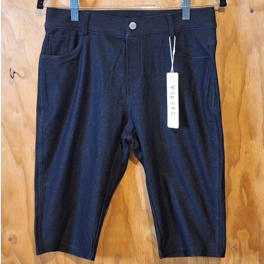 NWT YELETE Shorts Women's XL Black Comfy Stretchy Cotton Blend Basic Staple